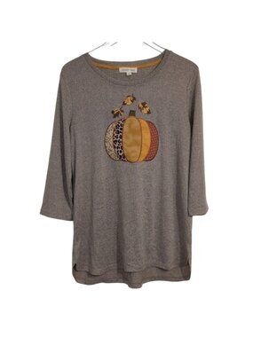 Clover + Pine Patchwork Pumpkin Tunic Womens Size Large Beige Autumn Earthy